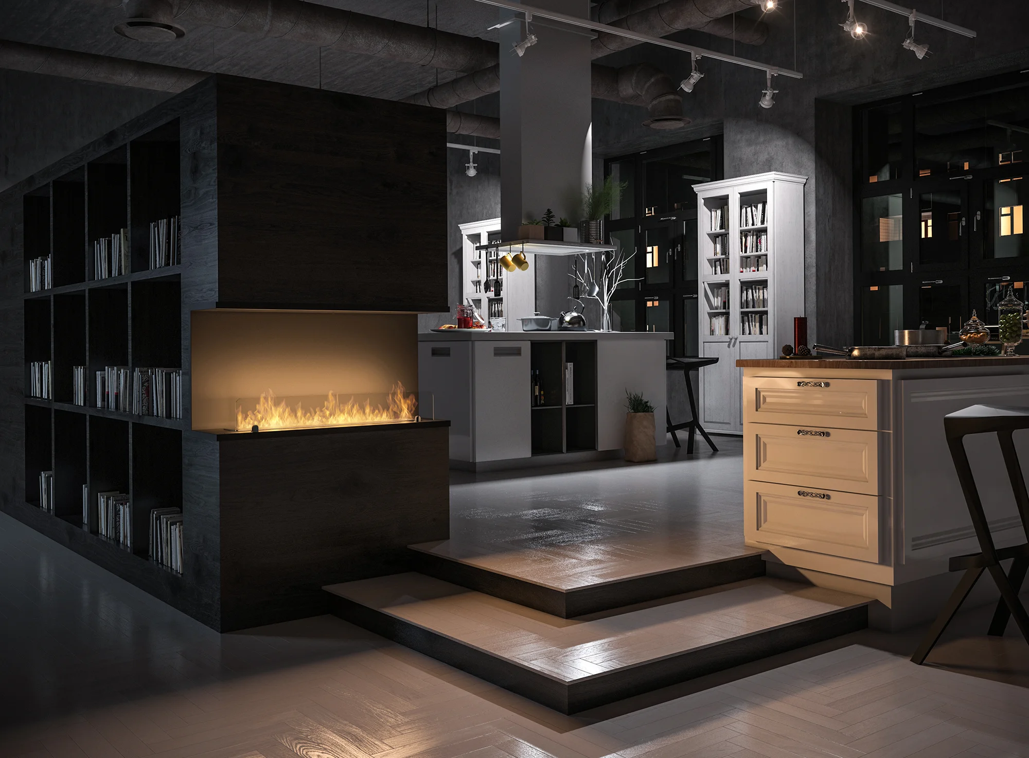 Minimalist Bio Fireplace Inside C1000 v2 — built-in recess fireplace with LONGFIRE 800 burner, tempered glass 01-inside-c1000V2