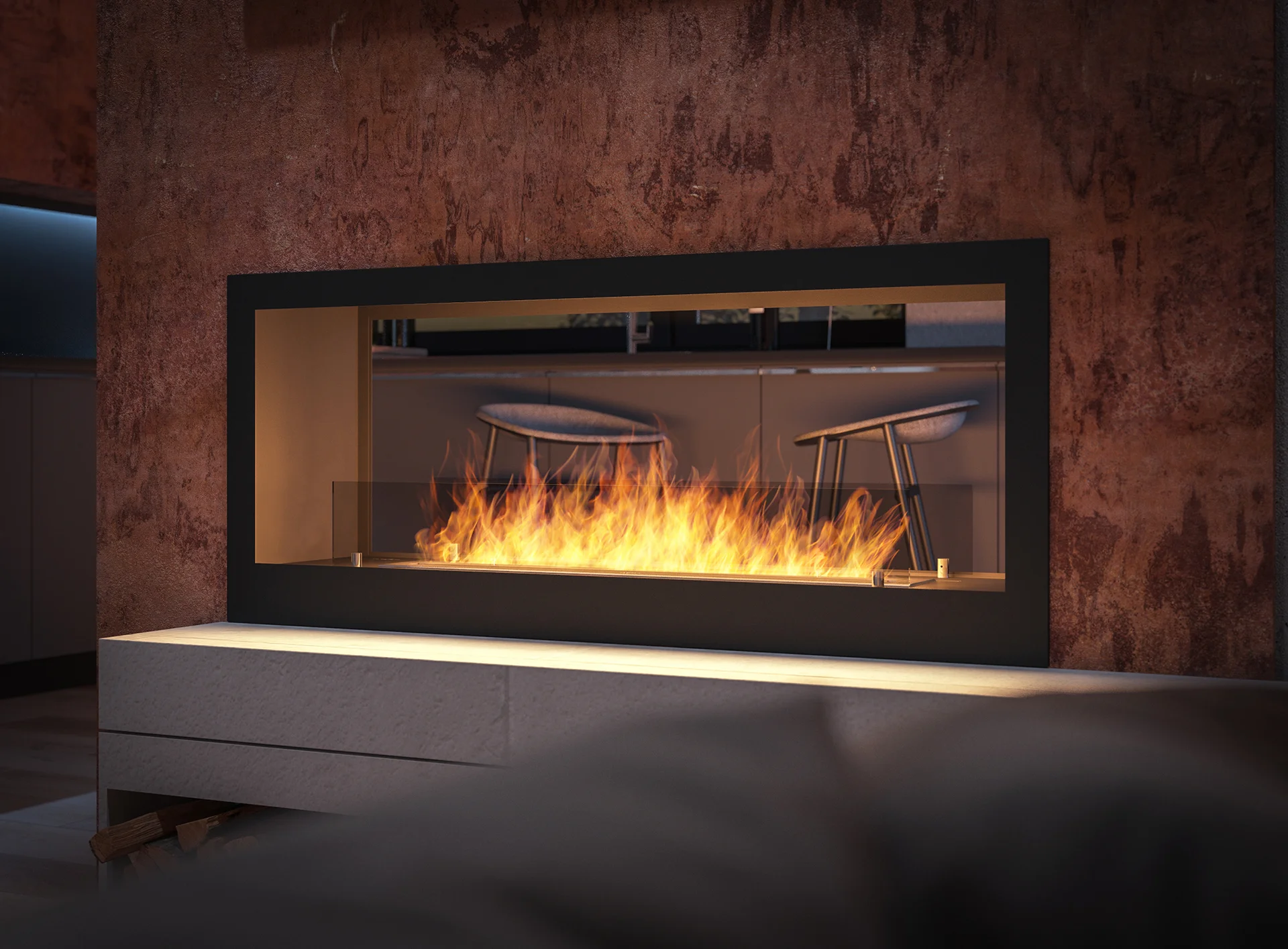 High-performance double-sided built-in bioethanol fireplace 2 SIDE 1200 – tunnel, black, Antisol glass 2side1200zoom