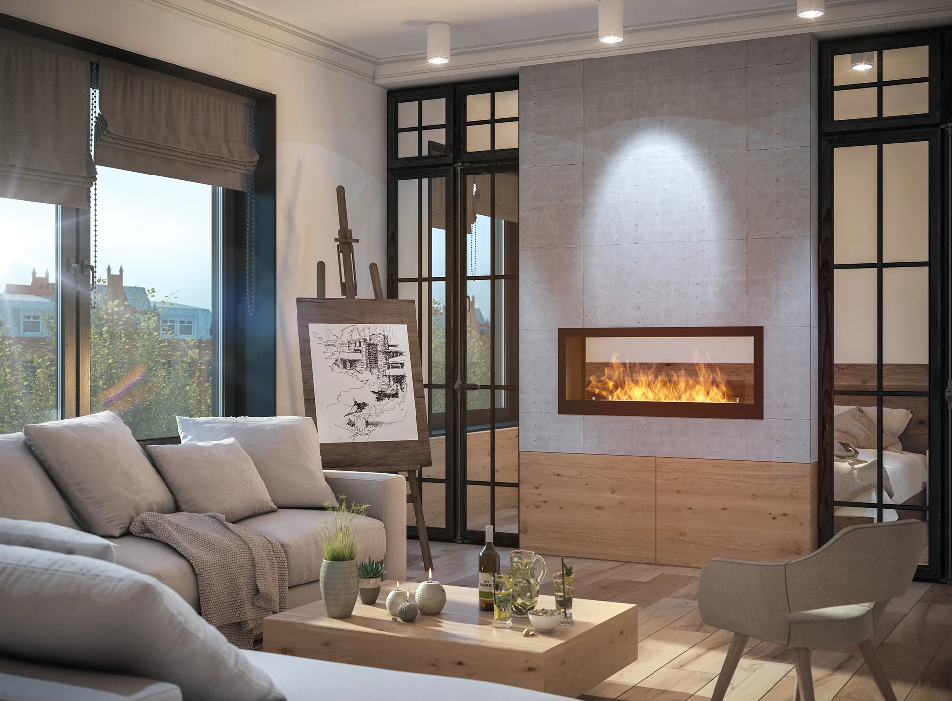 High-performance double-sided built-in bioethanol fireplace 2 SIDE 1200 – tunnel, black, Antisol glass 2side_1200s11.RGB_color