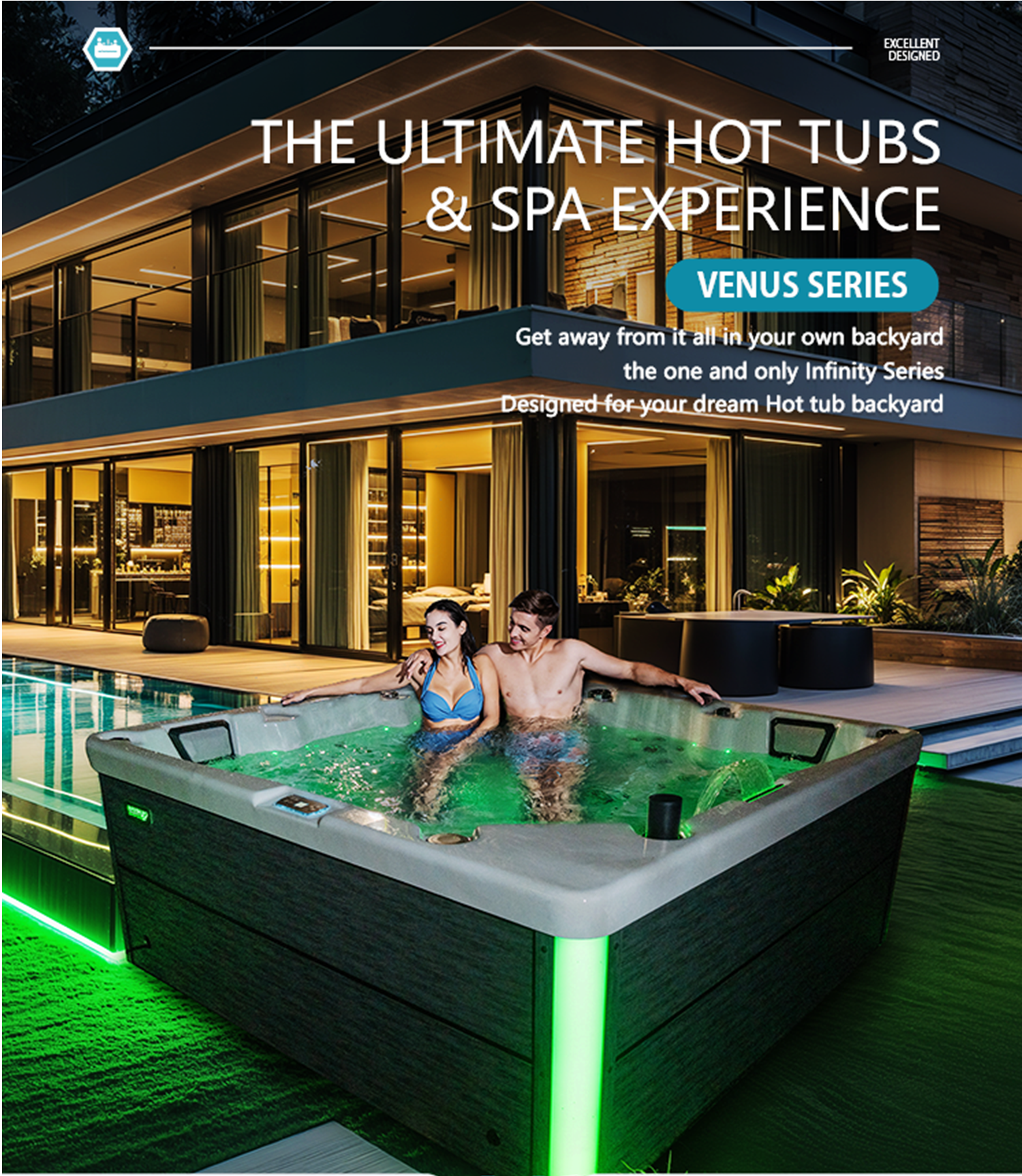 Jacuzzi Infinity ZR6005 — Vorderseite und ergonomische Sitze