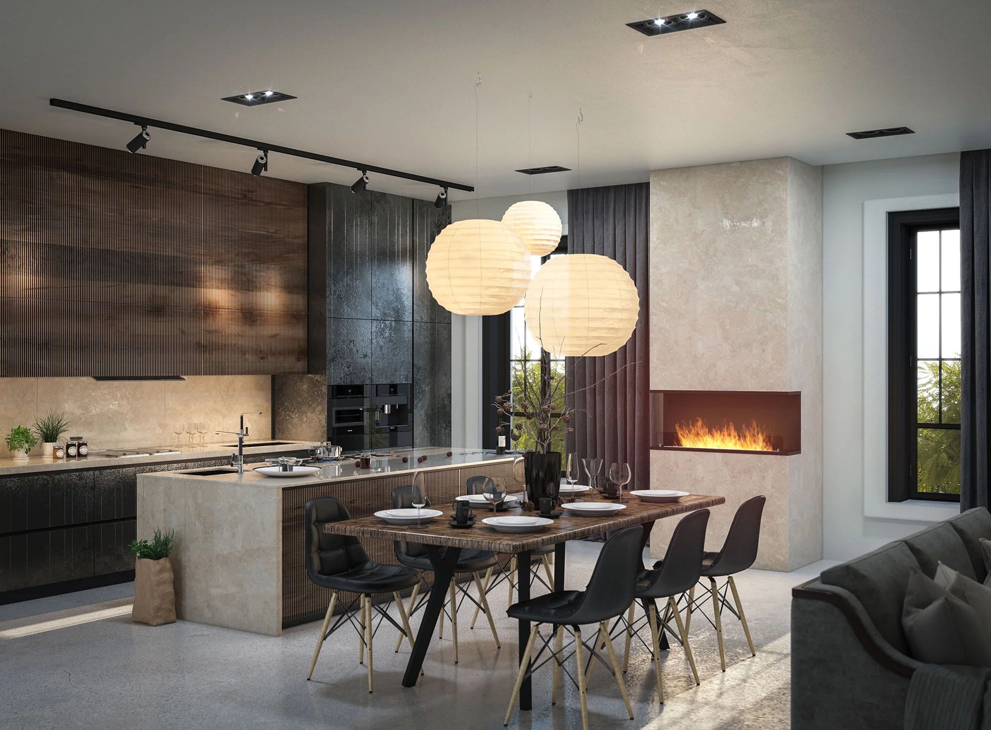 Aesthetic bioethanol fireplace Inside C1200 v2 — minimalist built‑in fireplace for a recess (3 l, 1000 mm burner) INSIDE-C1200-V2-scena-1