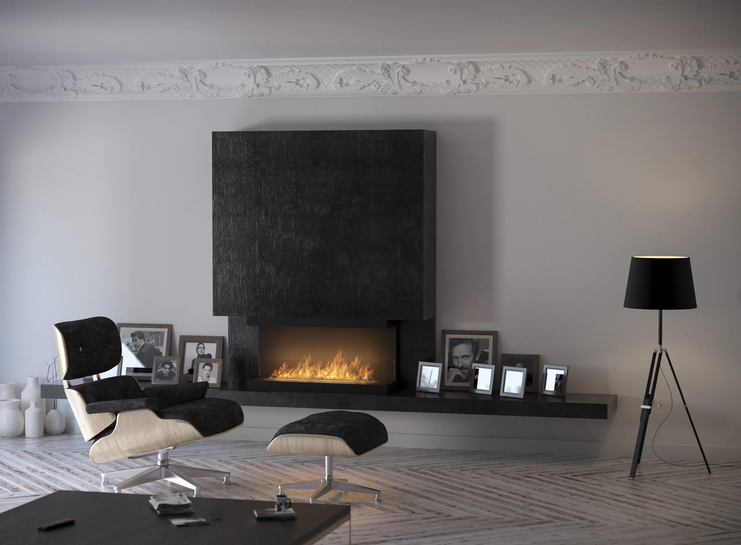 Minimalist Biofireplace Inside C1000 v2 — built-in recess fireplace with LONGFIRE 800 burner, tempered glass c1000-v3-800inox_scena-1-scaled