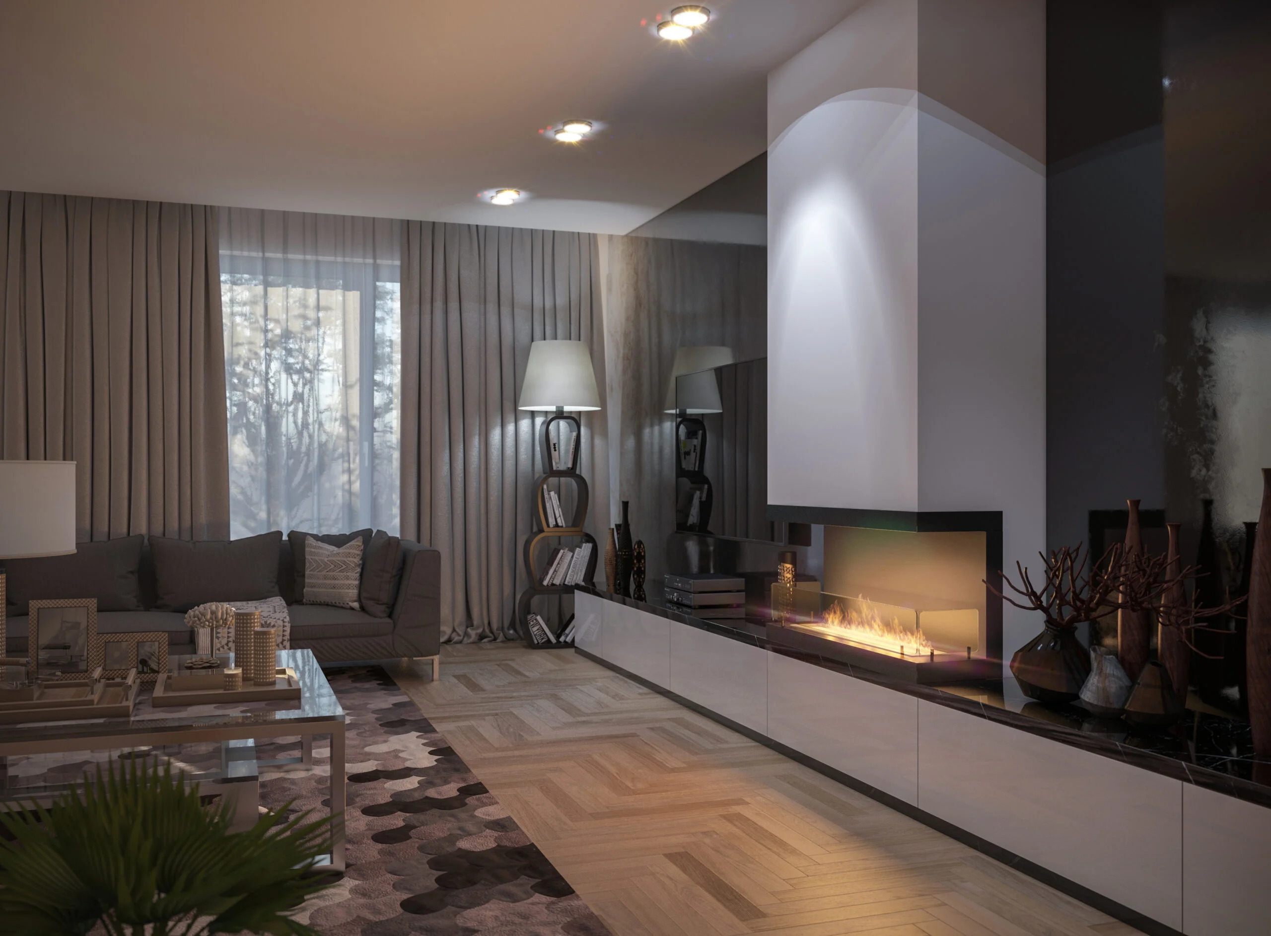 Minimalist Biofireplace Inside C1000 v2 — built-in recess fireplace with LONGFIRE 800 burner, tempered glass c1000v3scena_1-1-scaled_1