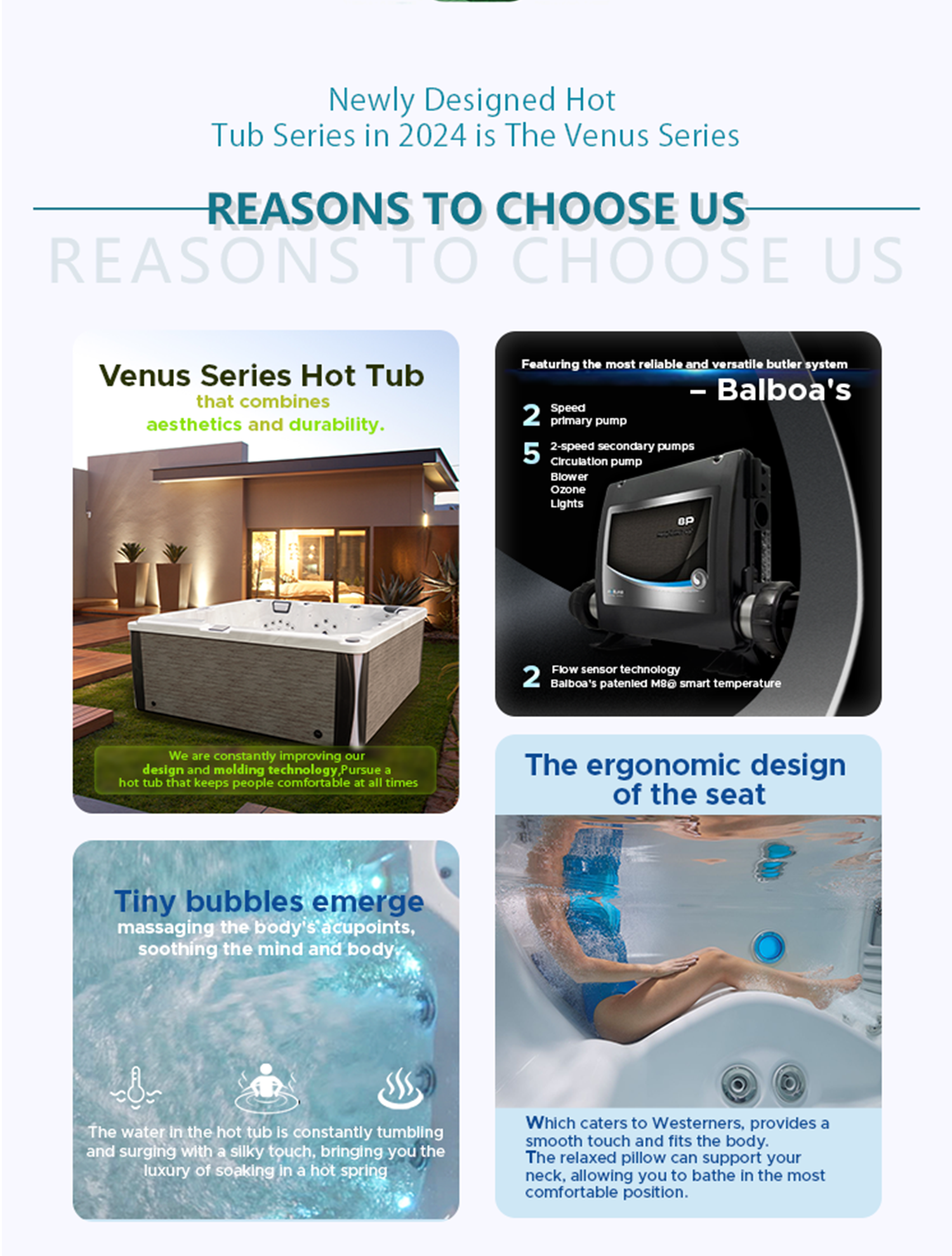 Jacuzzi Infinity ZR6005 — Vorderseite und ergonomische Sitze