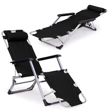 Beach Chair 2-in-1 Garden Lounge Chair | Folding lounge chair for balcony or patio Beige/Black/Blue/Grey | Comfortable garden chair, modern style, for patio and balcony
