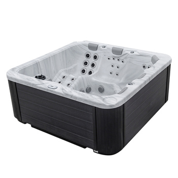 Jacuzzi de jardim BOKO Revestimento Branco Gabinete Preto 230x230 cm – relaxamento moderno no jardim