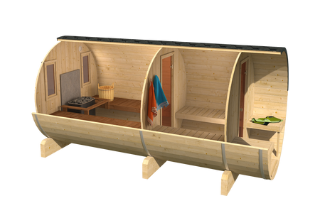 Sauna ogrodowa EDA 400 – przestronna sauna klasy premium dla 6–12 osób z piecem elektrycznym lub opalanym drewnem, dla rodziny i przyjaciół