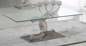 Mesa de centro moderna de acero cromado y vidrio templado 130x70x45 cm