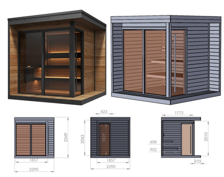 HIKI L Sauna da esterno in Thermowood per 4-5 persone – Moderna sauna da giardino elettrica