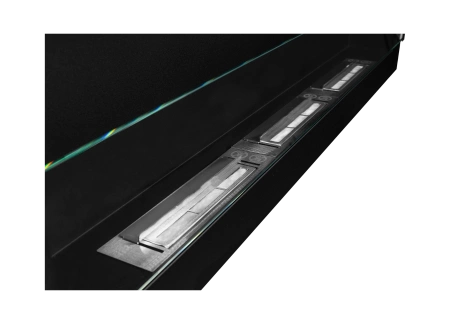 Væghængt biopejs med glas 1200 x 400 – elegant sort mat til dit hjem