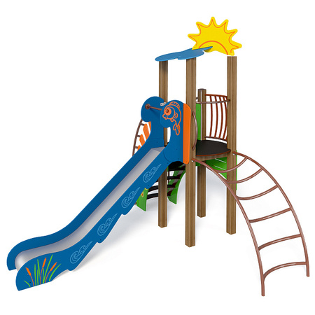 Complexo de recreio Playground complex “Steamlet” TE701 – conjunto com torre, escorrega e escada arqueada, para máx. 8 crianças, série Fairytale Forest
