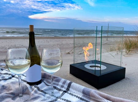 Sunset Garden Мини свободностояща камина на биоетанол матово черно - малка, екологична камина на биоетанол, идеална за интериор и тераси