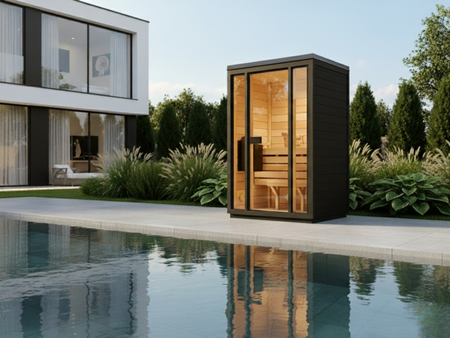 „Bali S Limited Edition“ termoizoliacinė juoda sodo pirtis – erdvi lauko pirtis dviem asmenims su elektrine krosnele, puikiai tinkanti poilsiui sode