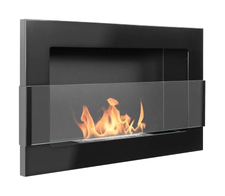 Επιτοίχιο τζάκι βιοαιθανόλης με γυαλί 650x400 – γυαλιστερό μαύρο, μοντέρνο τζάκι βιοαιθανόλης