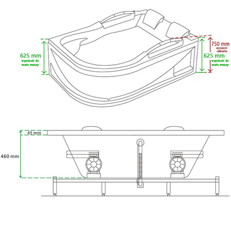 HYDRO MASSAGE BATHTUB VENEZIA 761 180x120 CM
