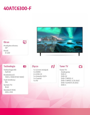 Allview 40-palčni televizor LED 40ATC6300-F Full HD, D-LED, DVB-T2, HDMI, USB - odlična kakovost slike in zvoka za dom in pisarno
