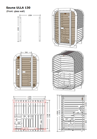 Havesauna ULLA130 Thermowood 1-2 personer – moderne udendørs sauna til terrassen eller haven i skandinavisk stil med elektrisk ovn 220V/230V/400V