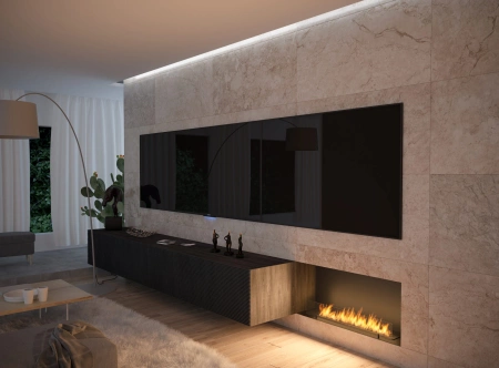 Inside C1000 v1 Biofireplace — built-in fireplace for a recess with LONGFIRE 800 burner, flame control