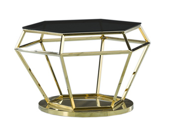 Mesa de centro de acero inoxidable dorado con vidrio templado negro – diseño elegante y moderno