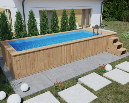 Træpool med polypropylenindsats 680 cm x 240 cm (THERMO WOOD) - moderne, holdbar havepool