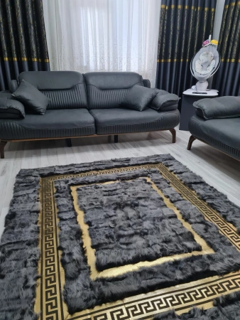 Handmade sheepskin rug natural leather rug grey PREMIUM Versace style soft luxury rectangular rug