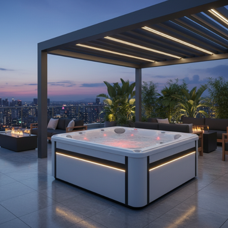 Luksusa Jacuzzi OF-6005 Pro – Profesionāls 6 vietu SPA ar 73 strūklakām, LED, Bluetooth un ozonēšanu