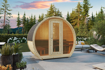 Sauna zewnętrzna Susi 160 dla 2-3 osoby / Tylko ogrzewanie elektryczne / Wysokiej Jakości Świerk Nordycki ( Sosnowe Drewno Termiczne) | Wellness | Relaks | SPA | Wellness | Relax | SPA | Nordycki Styl | Drewno Termiczne