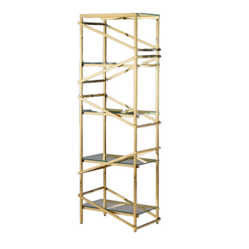 Nerūdijančio plieno knygų spinta su 10 stiklinių lentynų - Geometric Elegance Gold