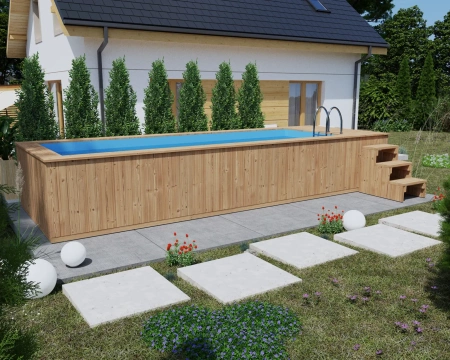Træpool med polypropylenindsats 680 cm x 240 cm (THERMO WOOD) - moderne, holdbar havepool