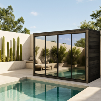 Sauna de jardin Bali L Édition limitée noire Avec verre miroir Thermowood – Sauna extérieur spacieux pour 4 personnes avec poêle électrique, idéal pour se détendre dans le jardin