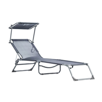 Tuinstoel ligstoel op balkon | Opvouwbare ligstoel met verstelbaar dak Zwart / Grijs | comfortabele tuinmeubelen, modern design, terras en balkon