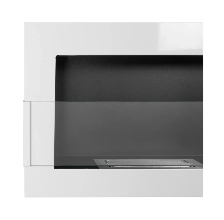 Επιτοίχιο τζάκι βιοαιθανόλης με γυαλί 650x400 – γυαλιστερό λευκό, τζάκι βιοαιθανόλης εσωτερικού χώρου