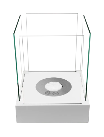 "Sunset Garden Mini" laisvai pastatomas baltos matinės spalvos bioetanolio židinys - kompaktiškas, nedūmijantis bioetanolio židinys mažiems interjerams ir balkonams