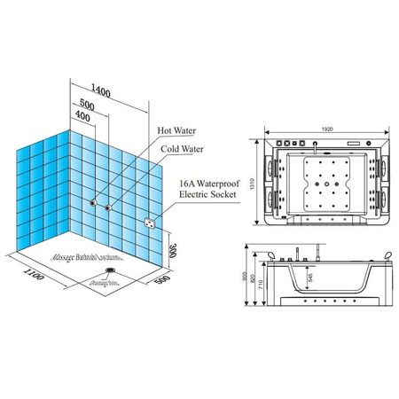 SPA-badekar med hydromassage ZEFIR 934 192×131 med varmelegeme – „Sort Planke“