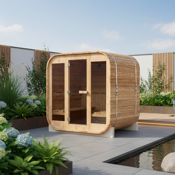 MO-2118 SQUARE Gartensauna 210x180x210 cm - moderne Außensauna für den Garten, Fichtenholz, Entspannung und Wellness