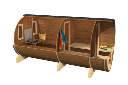 Sauna exterior EDA 400 – sauna premium espaciosa para 6–12 personas con estufa eléctrica o de leña, para familia y amigos