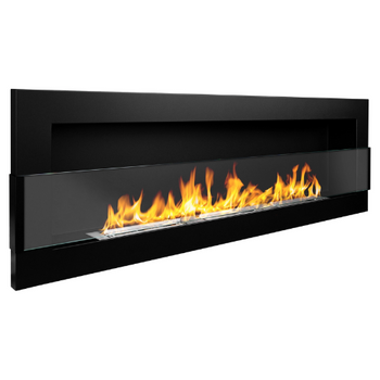 Cheminée bio murale avec vitre 1200 × 400 – élégante finition noire mate pour votre maison