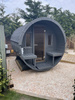 Sauna Barril Externa 250 para 4 Pessoas / Fogão Harvia Elétrico ou a Lenha / Abeto Escandinavo de Alta Qualidade (Thermwood)