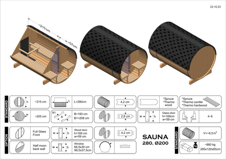 Sauna extérieur EDA 280 – sauna premium spacieuse pour 6–9 personnes avec poêle électrique ou poêle à bois, pour design et style exceptionnel