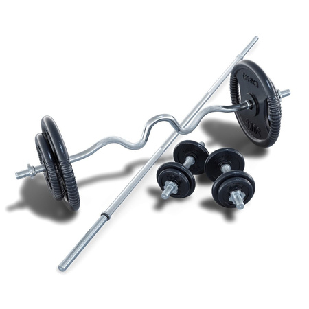 Träningsbänk och 100 kg viktset