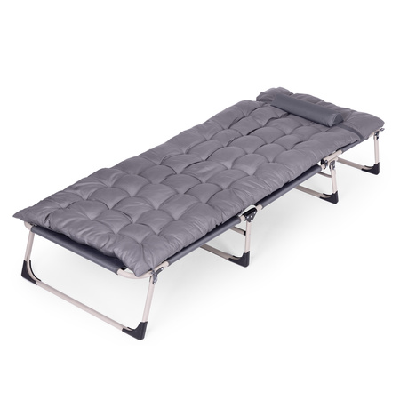 Fishing Garden Lounger | Folding lounger with mattress and cushion for patio or balcony Grey | Garden furniture, relaxation, modern style