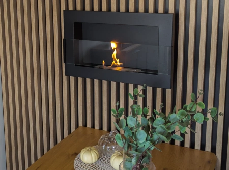Bio-șemineu 650x400 cu sticlă - Structural Black | Modern Smokeless Fireplace