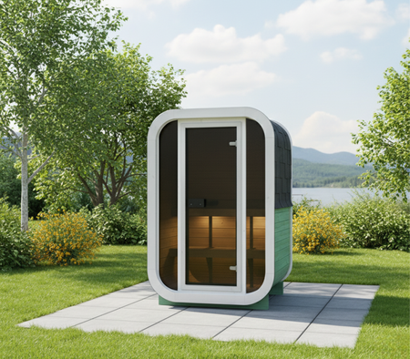 Sauna de jardin ULLA130 Thermowood 1-2 personnes – Nouvelle collection Rainbow / Sauna finlandais scandinave pour terrasse et jardin avec poêle électrique 220V / 230V / 400V