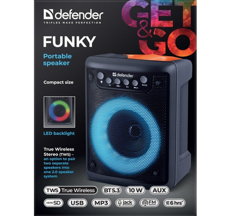 Difender FUNKY 10W Bluetooth Wireless Speaker - Compact, mobil, USB, microSD