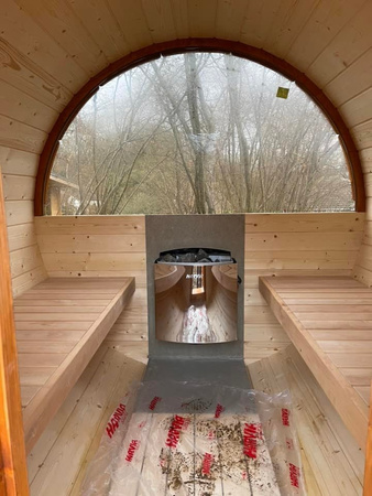 Sauna Ogrodowa Beczka 250 4-osobowa / Piec Elektryczny Harvia Harvia lub Opalany Drewnem Harvia / Wysokiej Jakości Świerk Skandynawski (Thermwood) | Wellness | Relaks | SPA | Wellness | Relax | SPA | Naturalne Drewno | Gotowa do Montażu