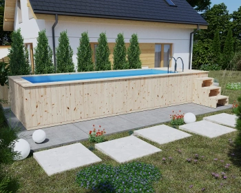 Medinis baseinas su polipropileno įdėklu 680x240 cm - modernus ir patvarus sodo baseinas