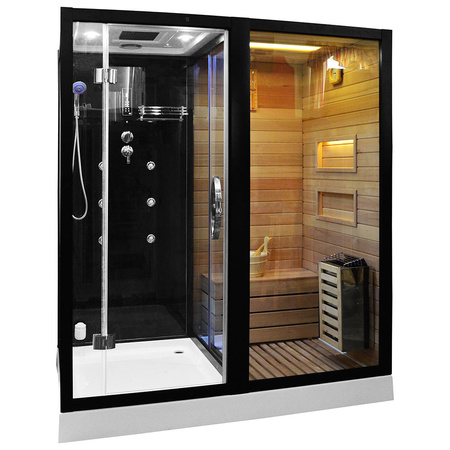 MO-1752B TRIO DERECHO, sauna seca, sauna de vapor y cabina de ducha 180X110X223CM | Madera Natural | Madera Termotratada