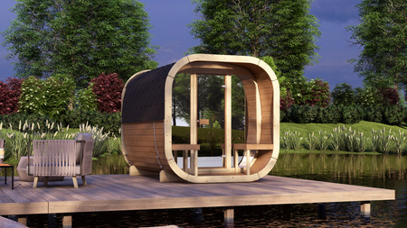 Venkovní sauna Eke 280 pro 4-6 osob / Elektrická kamna nebo kamna na dřevo Harvia / Vysoce kvalitní severské smrkové (borové termální dřevo) | Wellness | Relaxace | SPA | Wellness | Relaxace | SPA | Severský styl | Termální dřevo