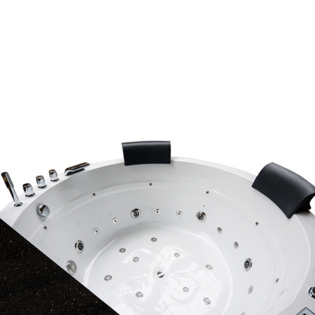 Wanna narożna z hydromasażem Della 916 z czarną obudową 155x155 cm – luksusowe domowe SPA