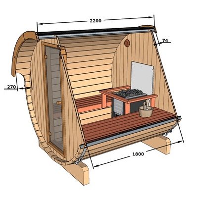 Sauna Barril Externa 220 para 4 Pessoas / Fogão Harvia Elétrico ou a Lenha / Abeto Escandinavo de Alta Qualidade (Thermwood)
